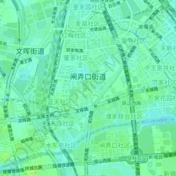 Topografische Karte 闸弄口街道, Höhe, Relief