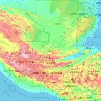 Topografische Karte Guatemala, Höhe, Relief