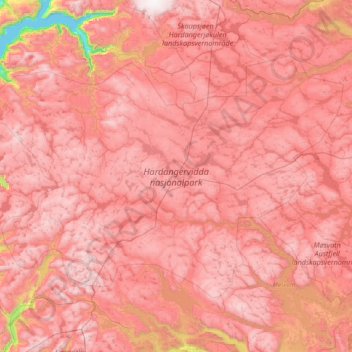 Topografische Karte Hardangervidda-Nationalpark, Höhe, Relief