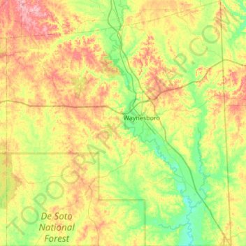 Topografische Karte Wayne County, Höhe, Relief
