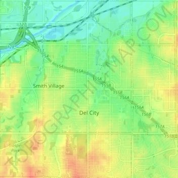 Topografische Karte Del City, Höhe, Relief