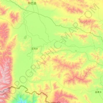 Topografische Karte 亚热乡, Höhe, Relief