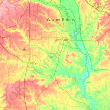 Topografische Karte Houston County, Höhe, Relief