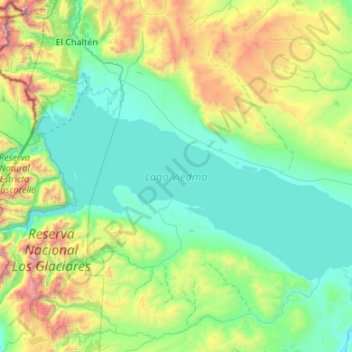 Topografische Karte Viedma-See, Höhe, Relief