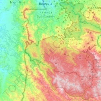 Topografische Karte Bwindi Impenetrable National Park, Höhe, Relief