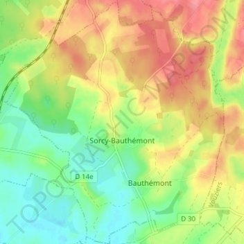Topografische Karte Sorcy-Bauthémont, Höhe, Relief