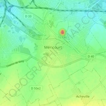 Topografische Karte Méricourt, Höhe, Relief