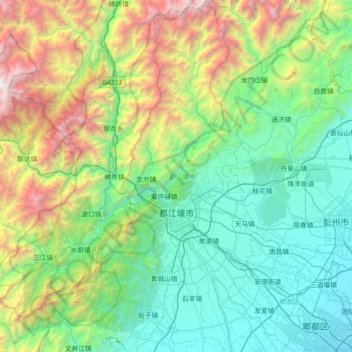 Topografische Karte 都江堰市, Höhe, Relief