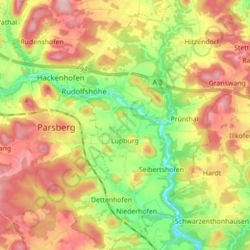Topografische Karte Lupburg, Höhe, Relief