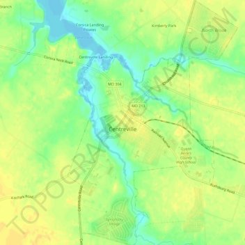 Topografische Karte Centreville, Höhe, Relief