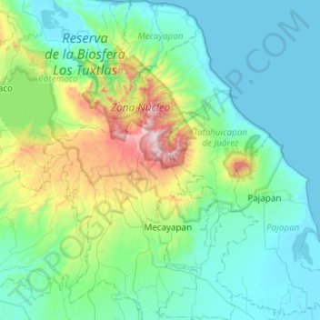 Topografische Karte Mecayapan, Höhe, Relief