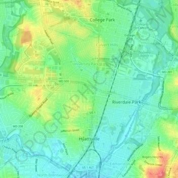 Topografische Karte Hyattsville, Höhe, Relief