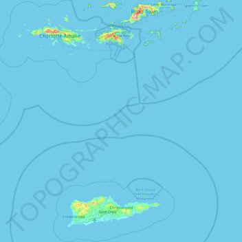 Topografische Karte Amerikanische Jungferninseln, Höhe, Relief