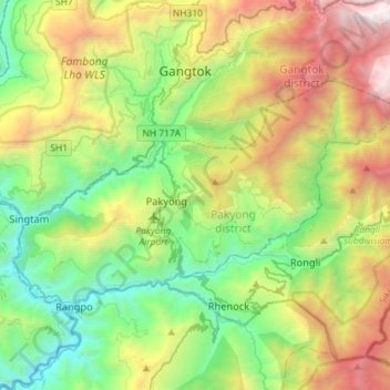 Topografische Karte Pakyong, Höhe, Relief