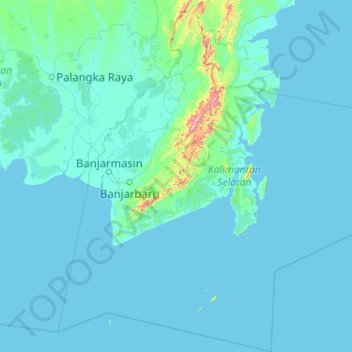Topografische Karte South Kalimantan, Höhe, Relief