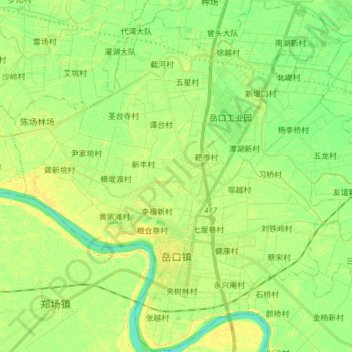 Topografische Karte 岳口, Höhe, Relief