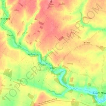Topografische Karte Bibury, Höhe, Relief