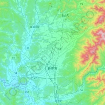 Topografische Karte Shinjō, Höhe, Relief
