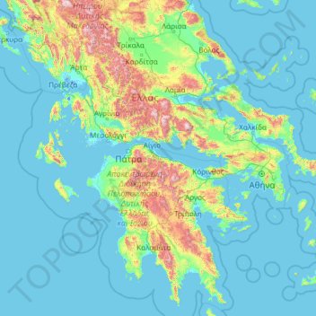 Topografische Karte Peloponnes, Westgriechenland und Ionische Inseln, Höhe, Relief