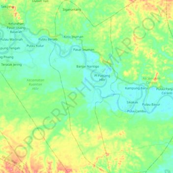 Topografische Karte Kecamatan Inuman, Höhe, Relief