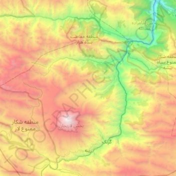 Topografische Karte دهستان لاریجان سفلی, Höhe, Relief