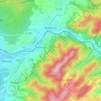 Topografische Karte Michelbach, Höhe, Relief