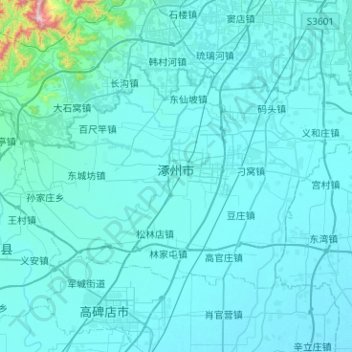 Topografische Karte 涿州市, Höhe, Relief