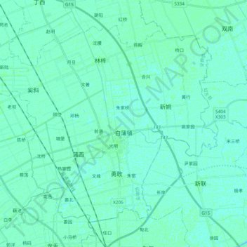 Topografische Karte 白蒲镇, Höhe, Relief