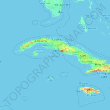 Topografische Karte Kuba, Höhe, Relief