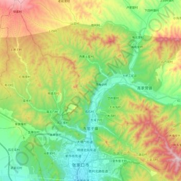 Topografische Karte 东窑子镇, Höhe, Relief