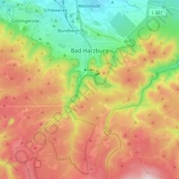 Topografische Karte Bad Harzburg (Innenstadt), Höhe, Relief
