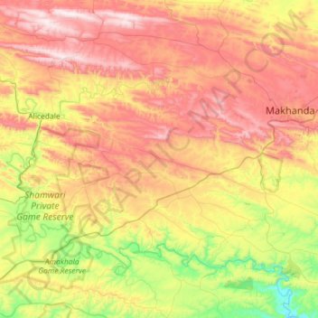 Topografische Karte Makana Ward 14, Höhe, Relief