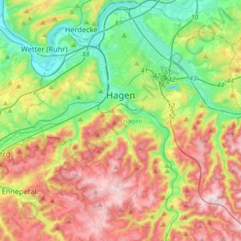Topografische Karte Hagen, Höhe, Relief
