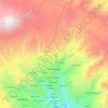 Topografische Karte Machaguay, Höhe, Relief