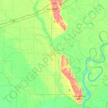Topografische Karte Lee County, Höhe, Relief