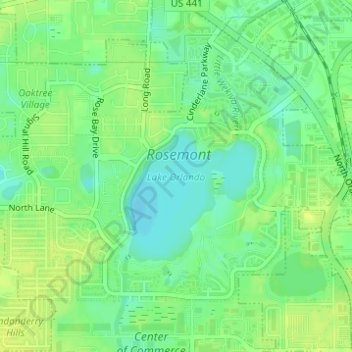 Topografische Karte Lake Orlando, Höhe, Relief