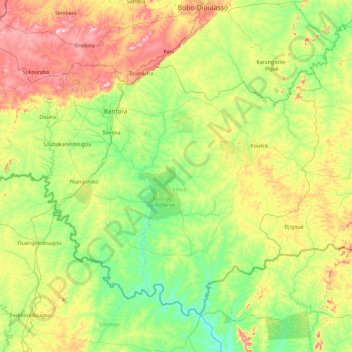 Topografische Karte Wasserfälle, Höhe, Relief