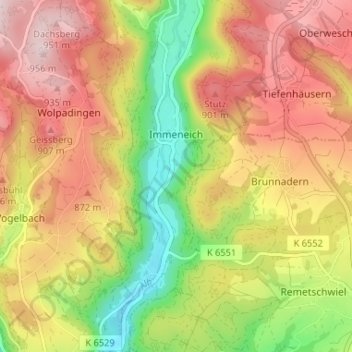 Topografische Karte Immeneich, Höhe, Relief