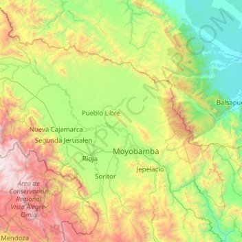 Topografische Karte Province of Moyobamba, Höhe, Relief
