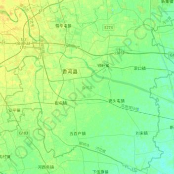 Topografische Karte 香河县, Höhe, Relief