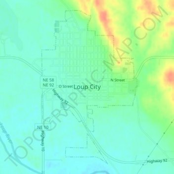 Topografische Karte Loup City, Höhe, Relief