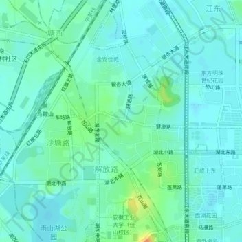 Topografische Karte 解放路街道, Höhe, Relief