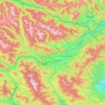 Topografische Karte Murtal, Höhe, Relief