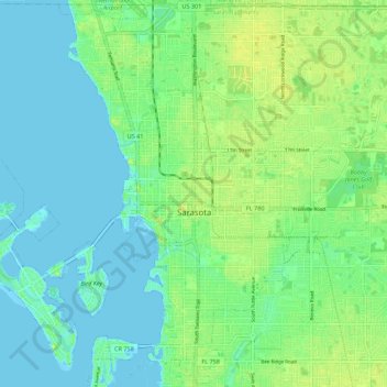 Topografische Karte Sarasota, Höhe, Relief