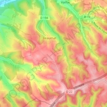 Topografische Karte Beaumat, Höhe, Relief
