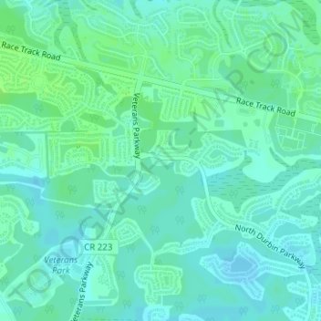 Topografische Karte North Durbin Parkway Pocket Park, Höhe, Relief