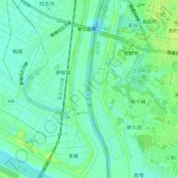 Topografische Karte 渡良瀬川, Höhe, Relief