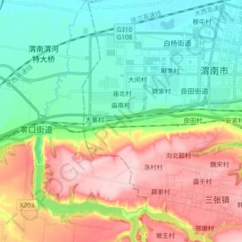 Topografische Karte 零河, Höhe, Relief