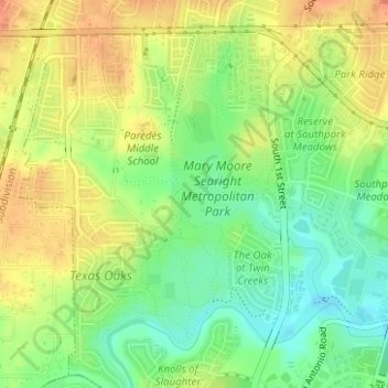 Topografische Karte Mary Moore Searight zMetropolitan Park, Höhe, Relief