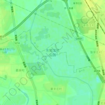 Topografische Karte 东郊湿地公园, Höhe, Relief